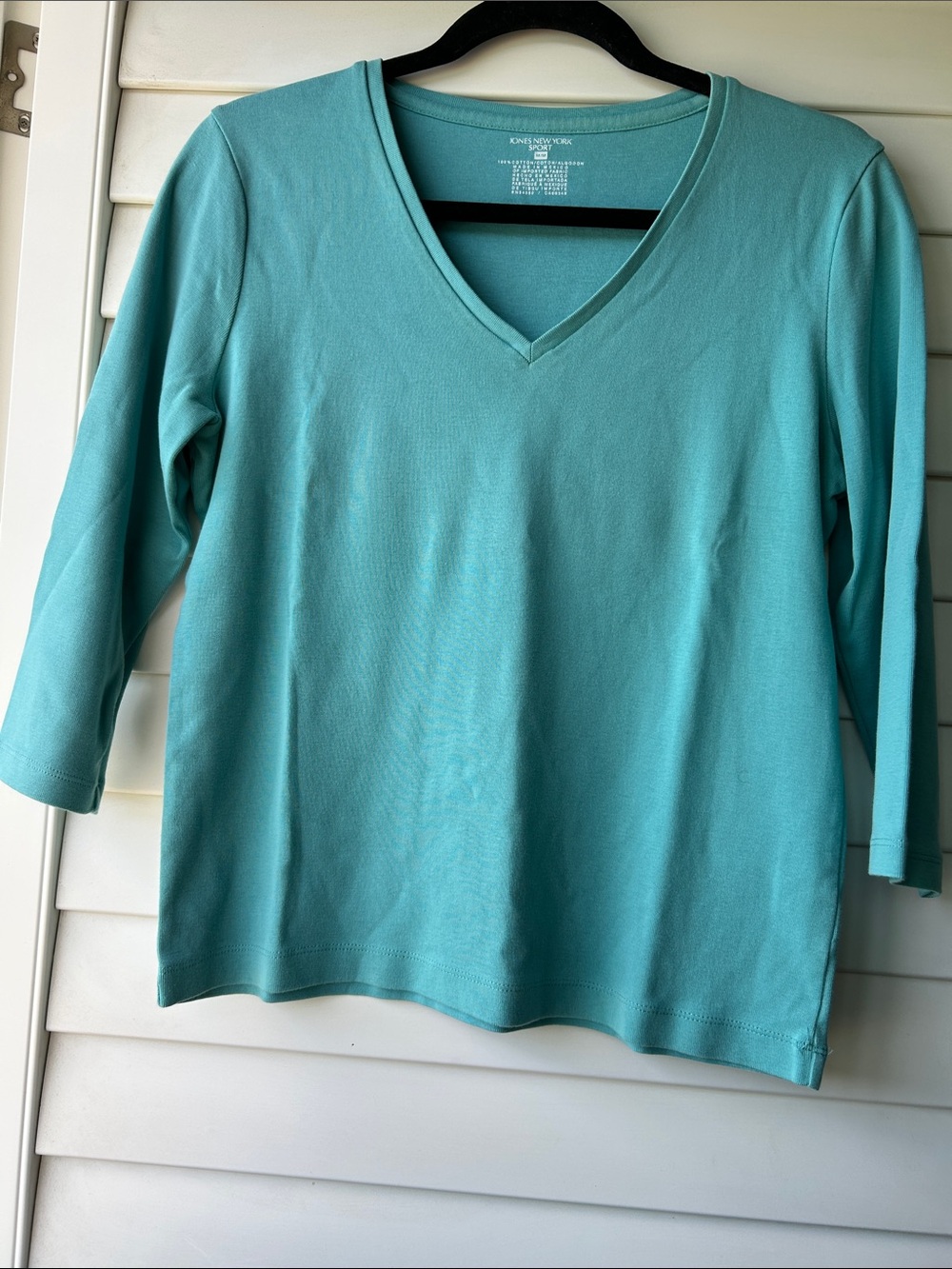 Jones New York Sport Women’s Aqua V‑Neck 3/4 Sleeve Knit Top